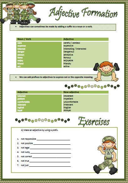 Adjective Formation Worksheet