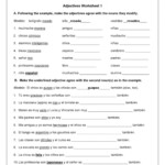 Adjective Noun Agreement Spanish Adjectives Worksheet As Db excel