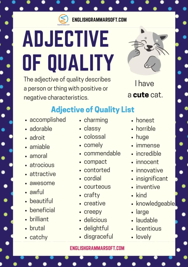 Adjective Of Quality List 35 Examples Worksheet EnglishGrammarSoft