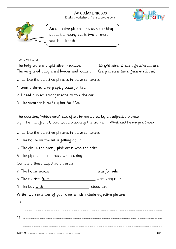 Adjective Phrases Word Classes By URBrainy