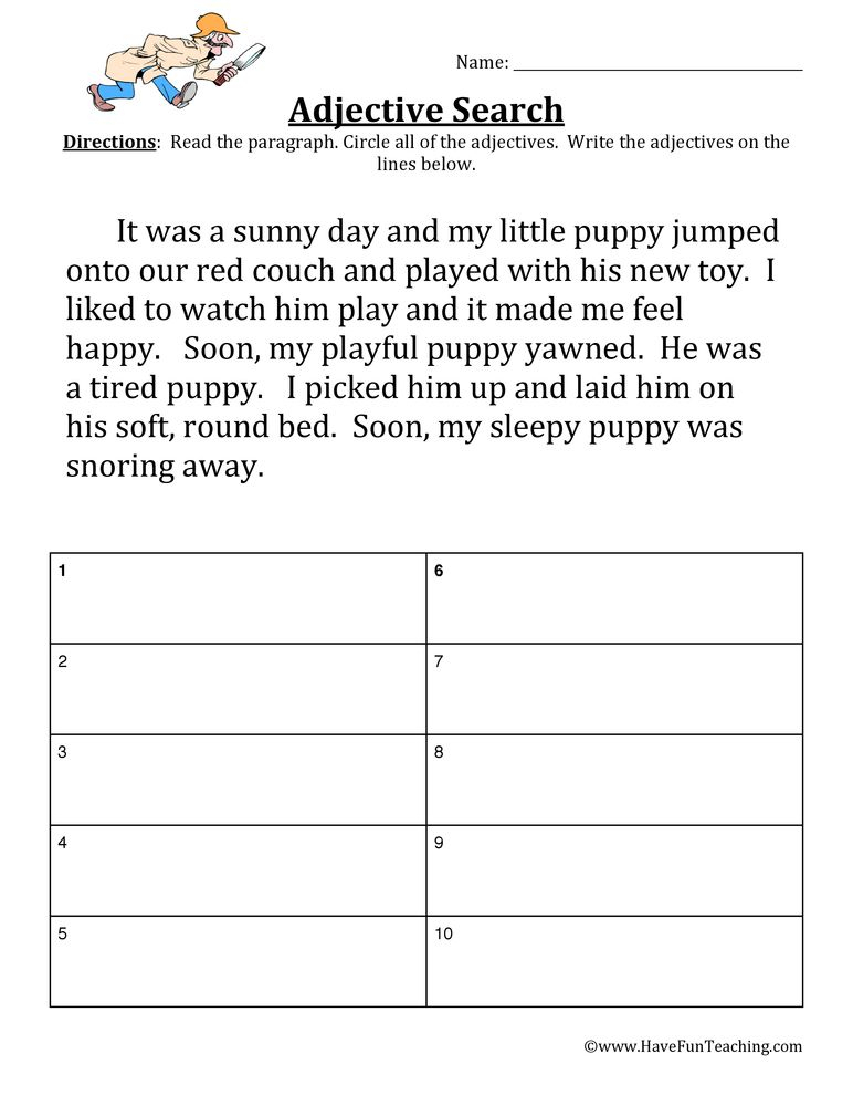 Adjective Worksheet Read The Paragraph Circle All The Adjectives 