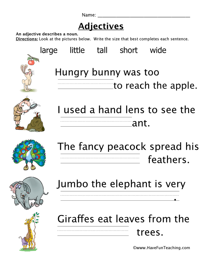 Adjective Worksheets For Grade 1