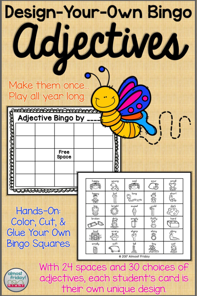 Adjectives Bingo Game Homeschool Reading Teaching Reading 