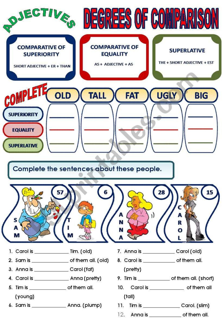 ADJECTIVES DEGREES OF COMPARISON ESL Worksheet By Evelinamaria