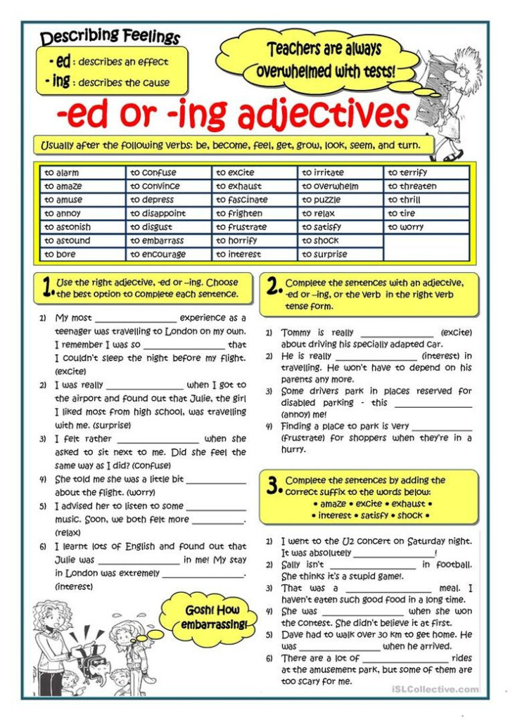 ADJECTIVES ENDING IN ED OR ING Worksheet Free ESL Printable 