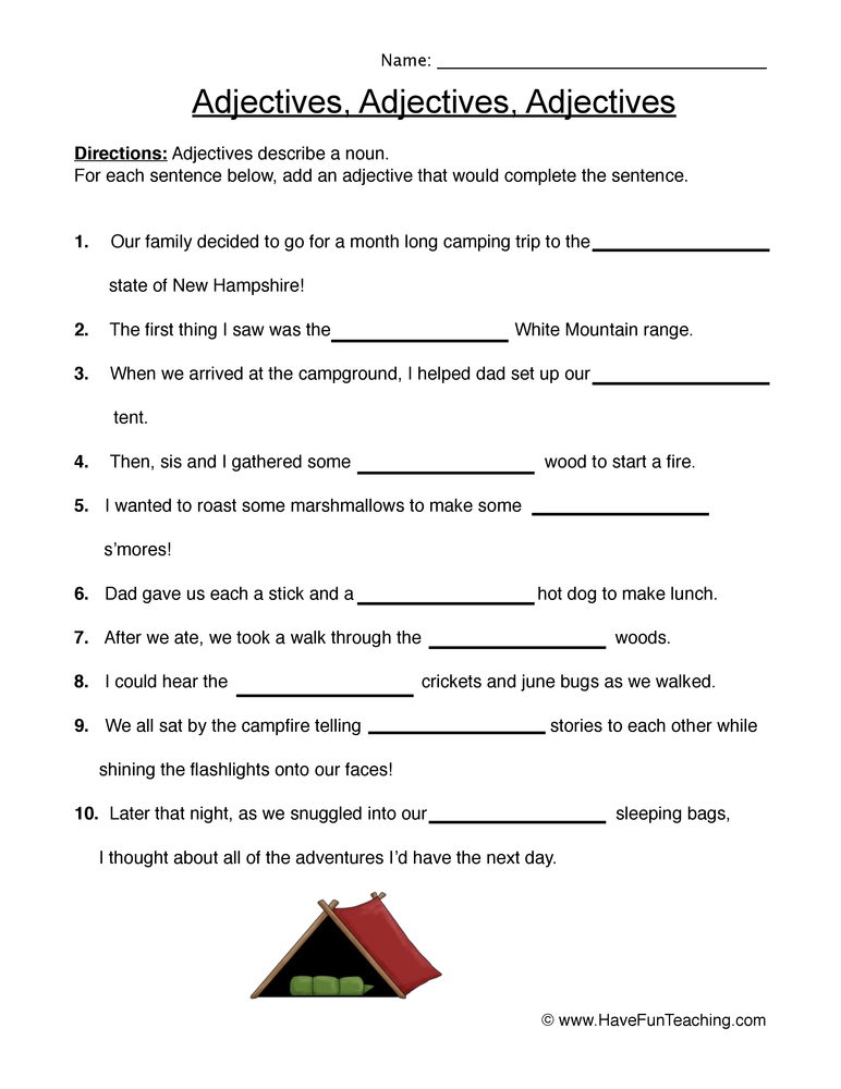 Adjectives Fill In The Blank Worksheet Have Fun Teaching