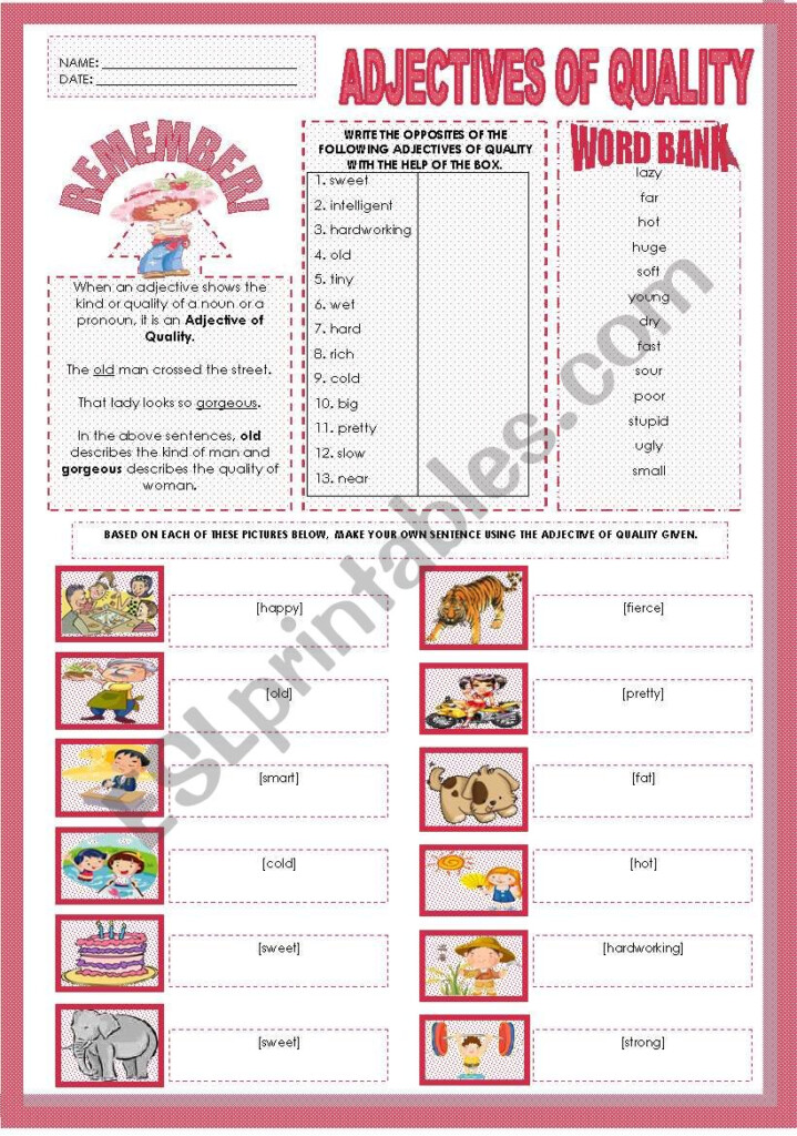 ADJECTIVES OF QUALITY ESL Worksheet By Mavic15