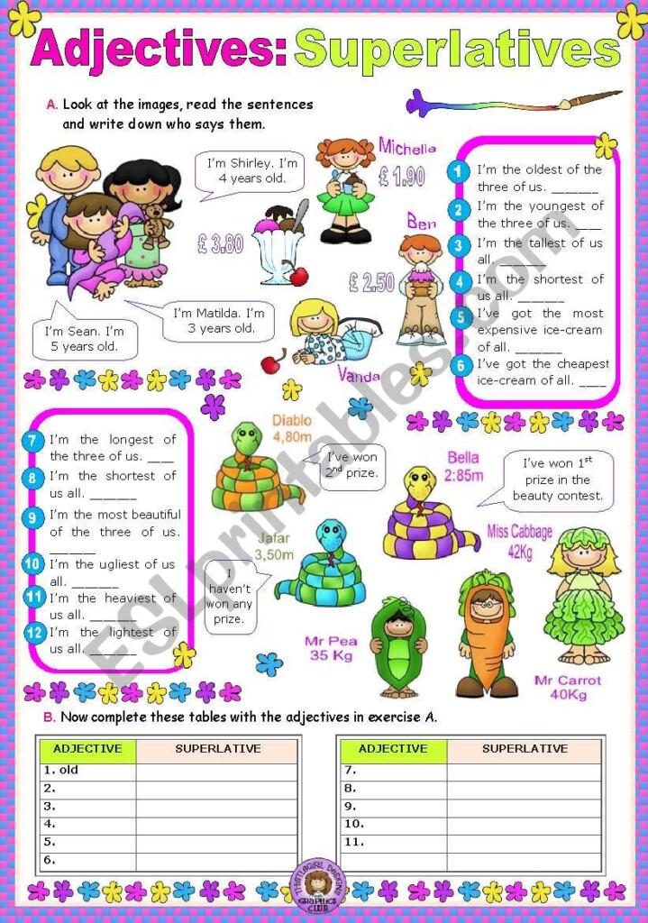 Adjectives Superlatives ESL Worksheet By Mena22