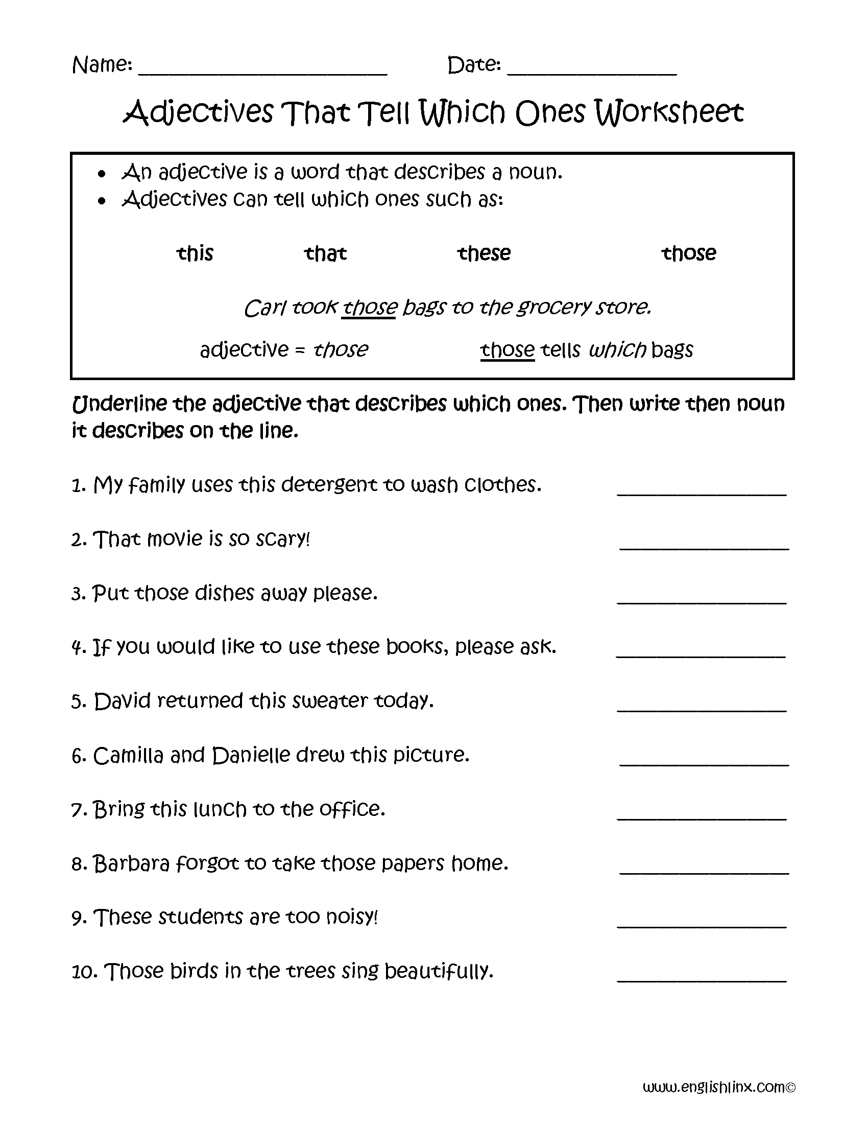 Adjectives That Tell Which Ones Worksheets Adjective Worksheet