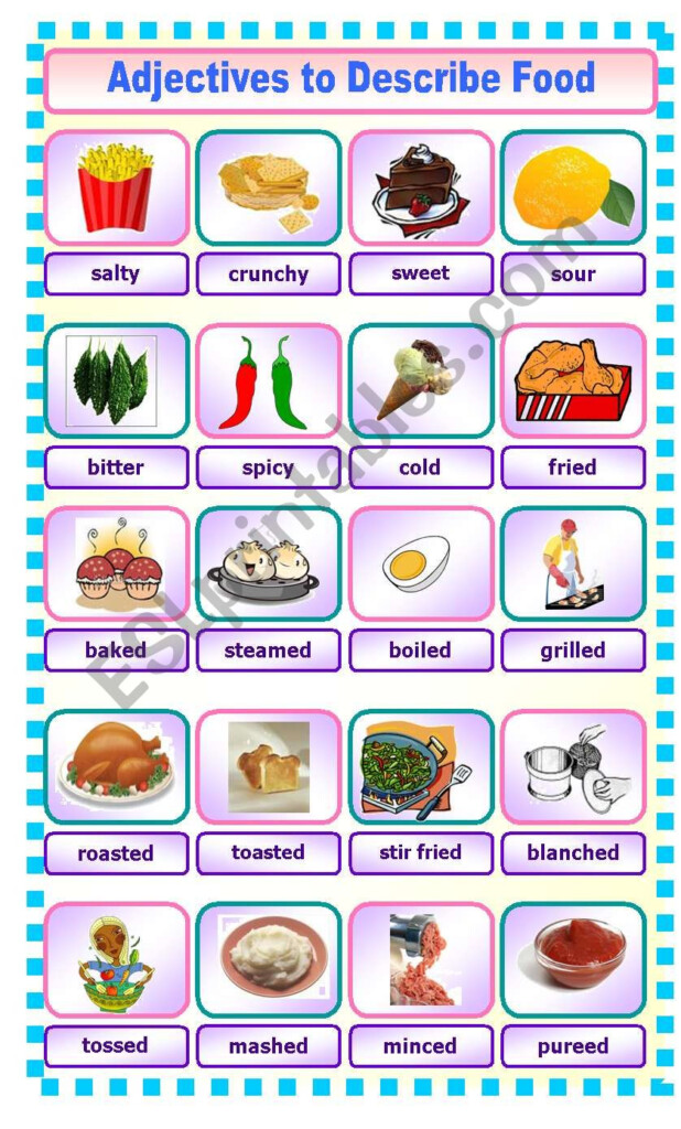 Adjectives To Describe Food Worksheets