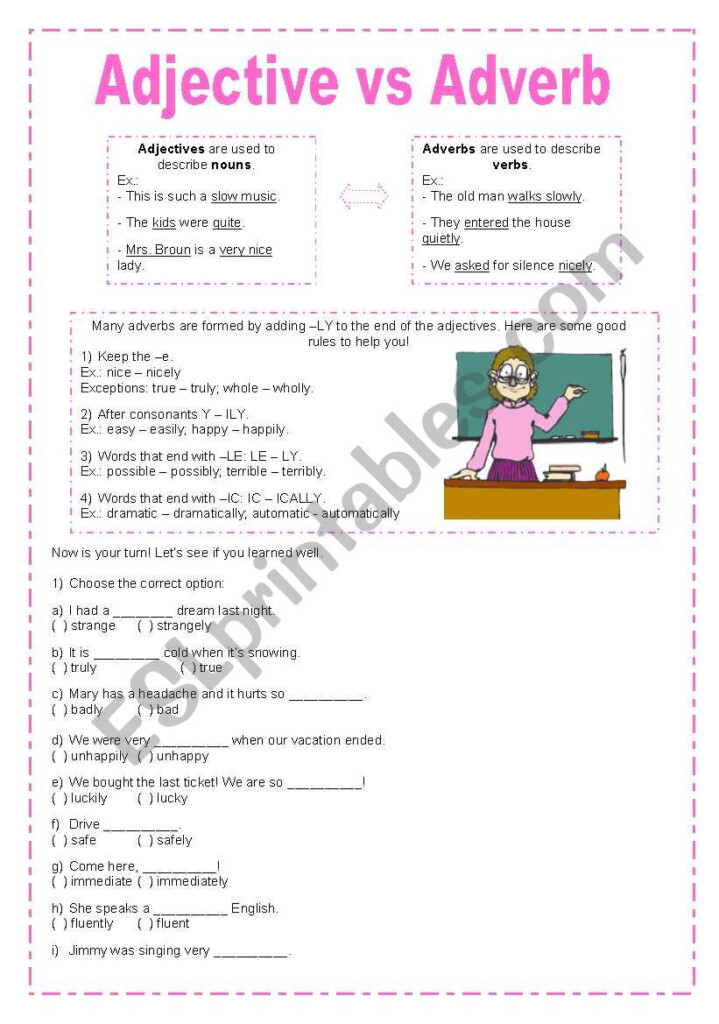 Adjectives Vs Adverbs ESL Worksheet By Marcelakemp