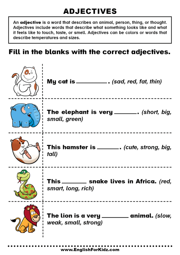 Adjectives Worksheets And Exercises