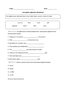 emphasizing adjectives worksheet class 5 with answers