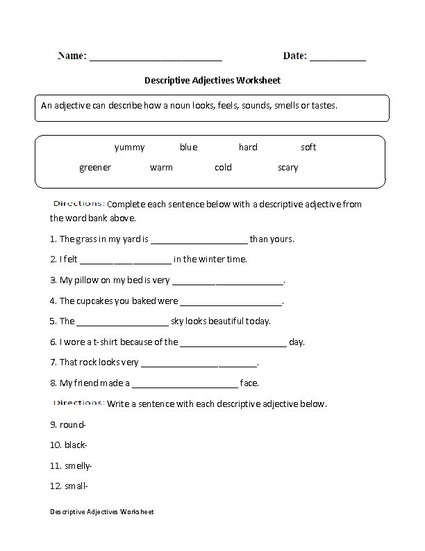 Adjectives Worksheets For Grade 6 Adjective Worksheet Adjectives 