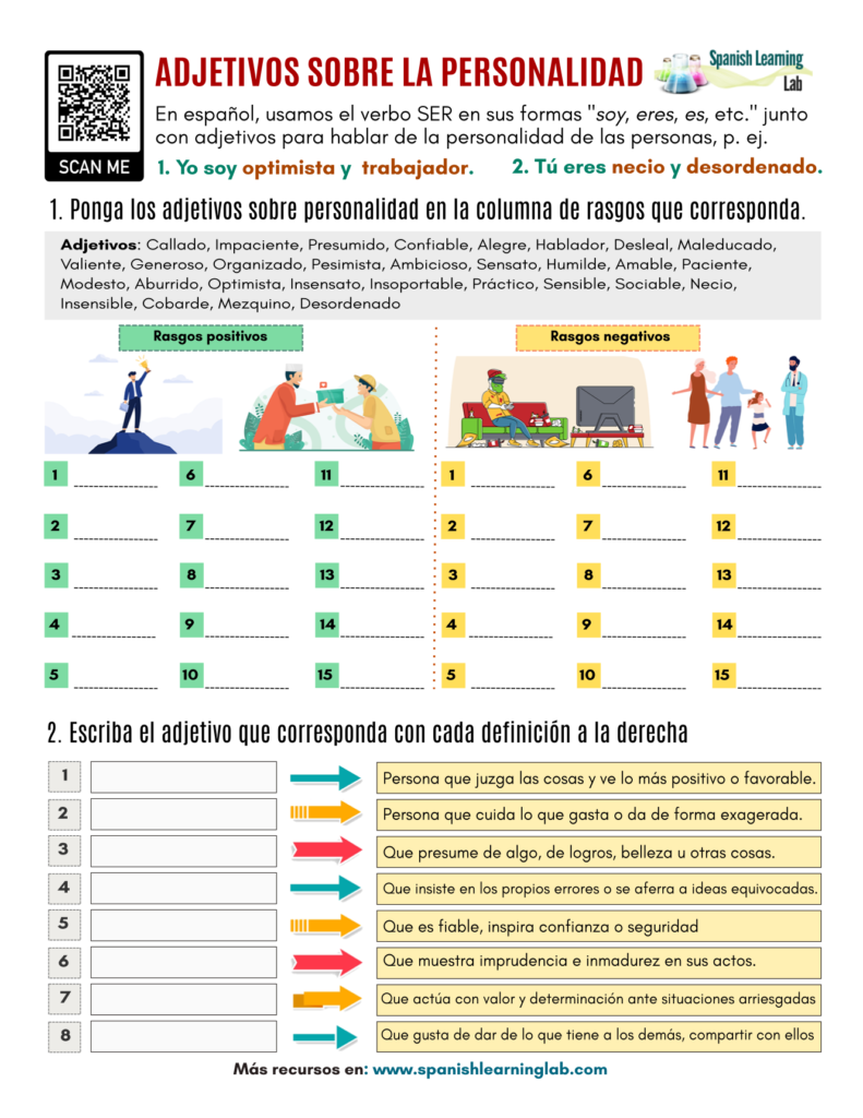 Adjetivos De Personalidad En Espa ol Ejercicios En PDF 