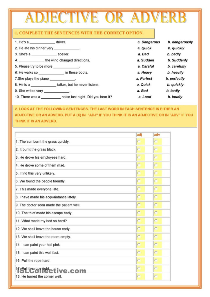 ADVERB OR ADJECTIVE Adverbs Adverbs Worksheet Adjectives