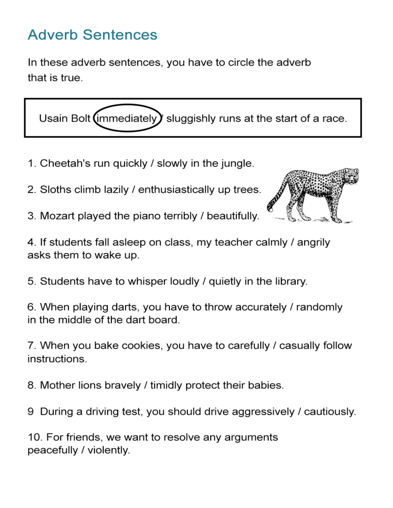 Adverb Sentences Worksheet Circle The Adverb That Is True ALL ESL