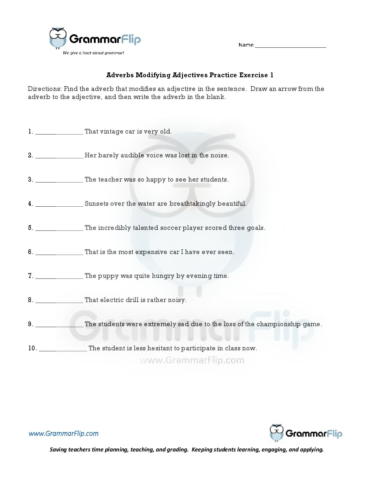 Modifying Adjectives Worksheet Adjectiveworksheets