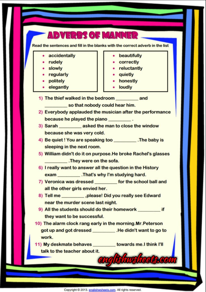 Adverbs Of Manner ESL Grammar Exercise Worksheet Teaching English 