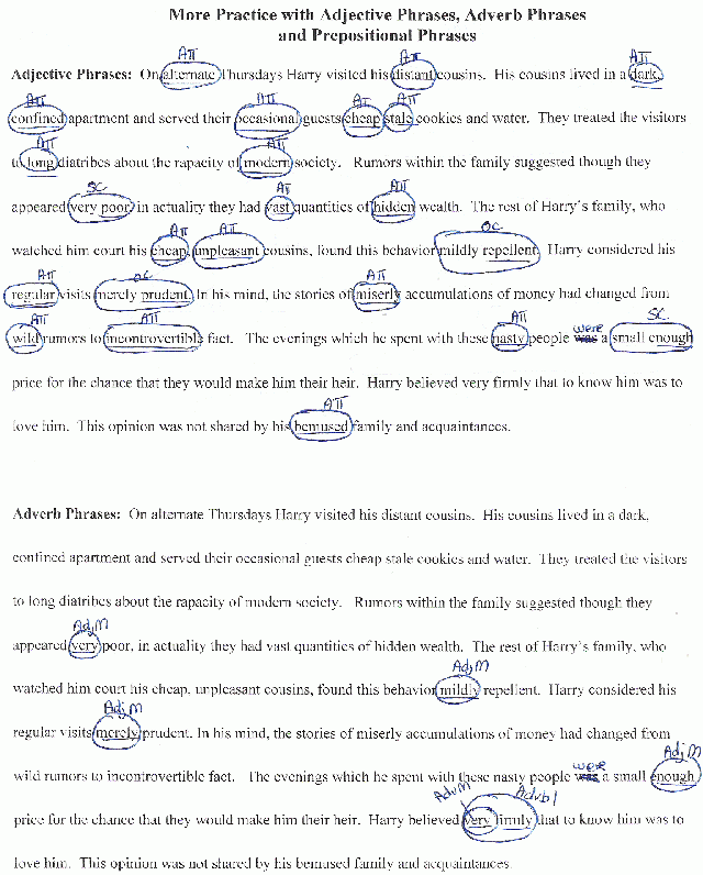 Answers To Adjective Phrase Adverb Phrase Prepositional Phrase Review 