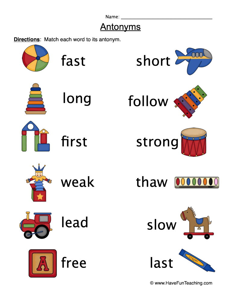 Antonyms Matching Pictures Worksheet Have Fun Teaching