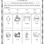 Antonyms Worksheets Write The Antonyms Worksheets