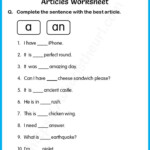 Articles Worksheet For Grade 3 Choose The Best One From A Or An