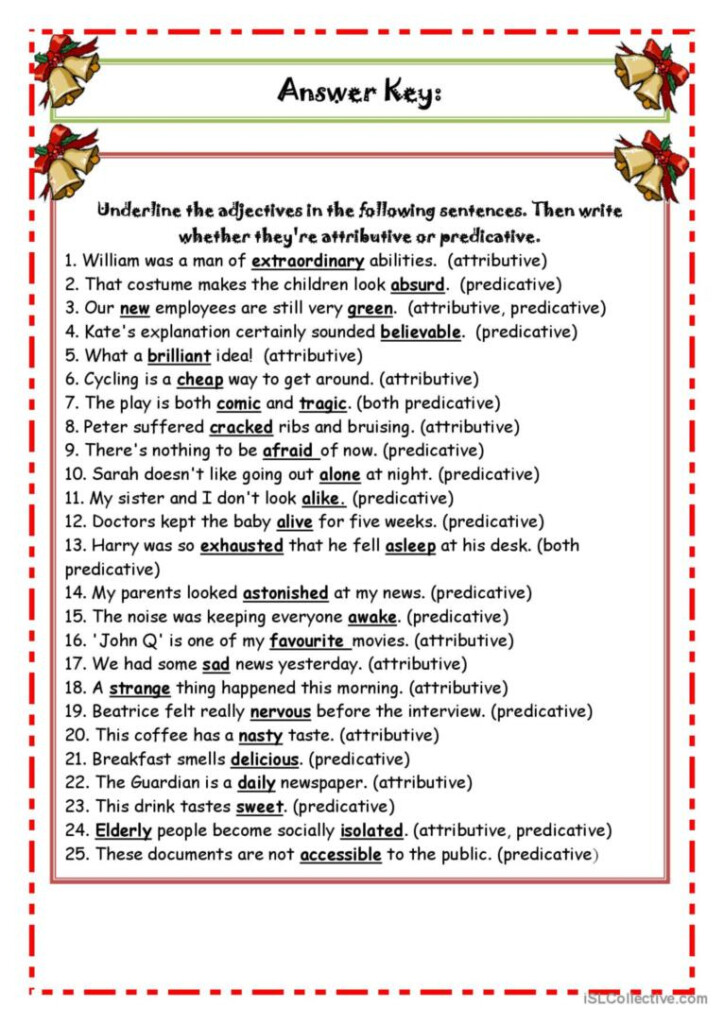 Attributive And Predicativ English ESL Worksheets Pdf Doc