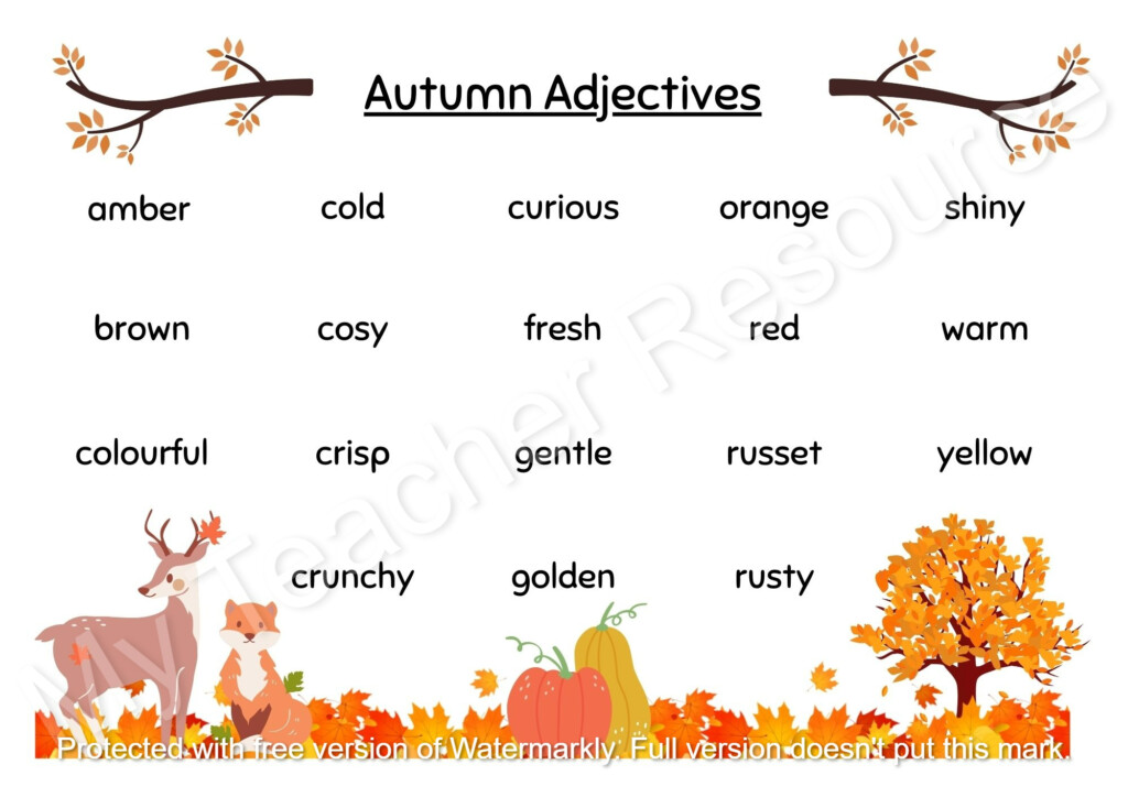 Autumn Word Mats Autumn Adjectives Nouns And Verbs Printable PDF 