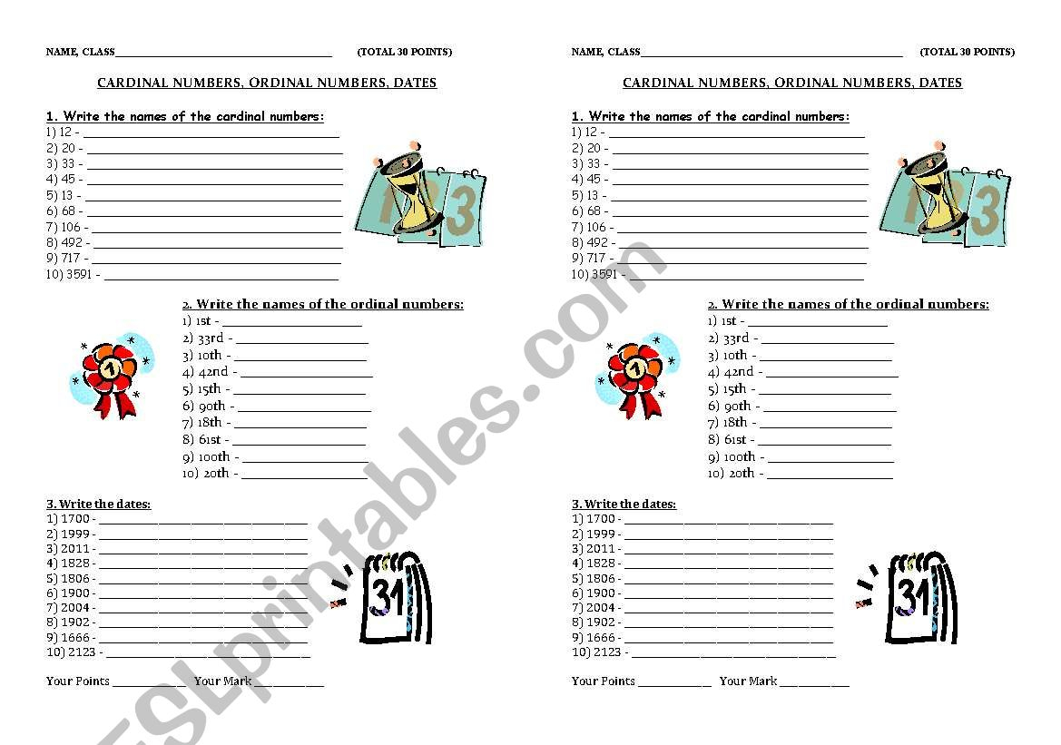 Cardinal And Ordinal Adjectives Worksheets For Grade 2 Pdf Download ...