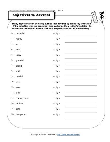 Changing Adjectives To Adverbs Free Printable Adverb Worksheets