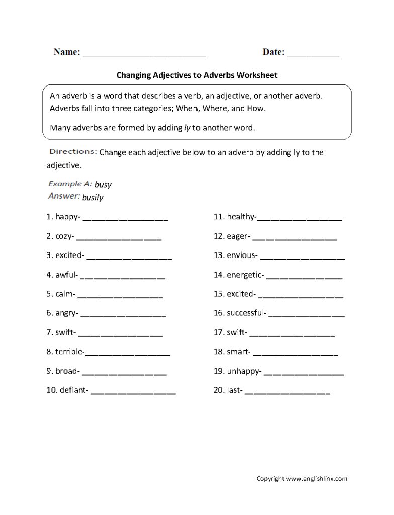 Changing Adjectives To Adverbs Worksheets Context Clues Worksheets 