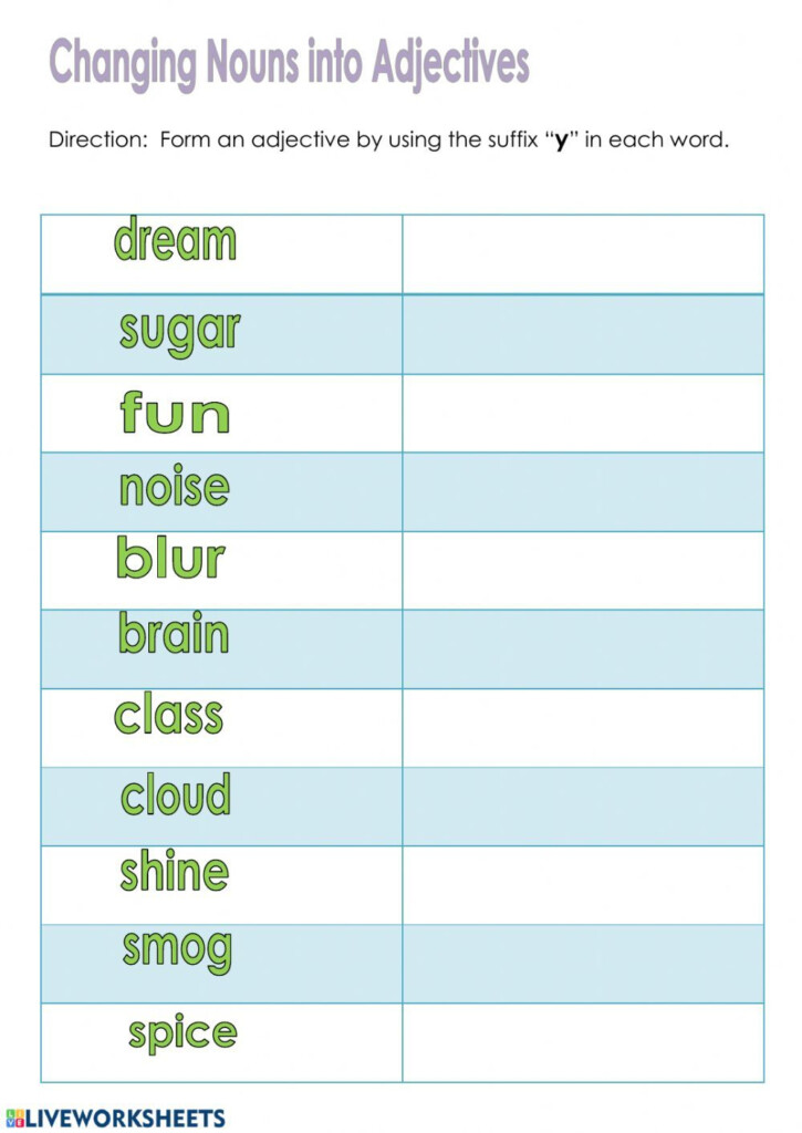 Changing Nouns To Adjectives Worksheet Nouns And Adjectives 