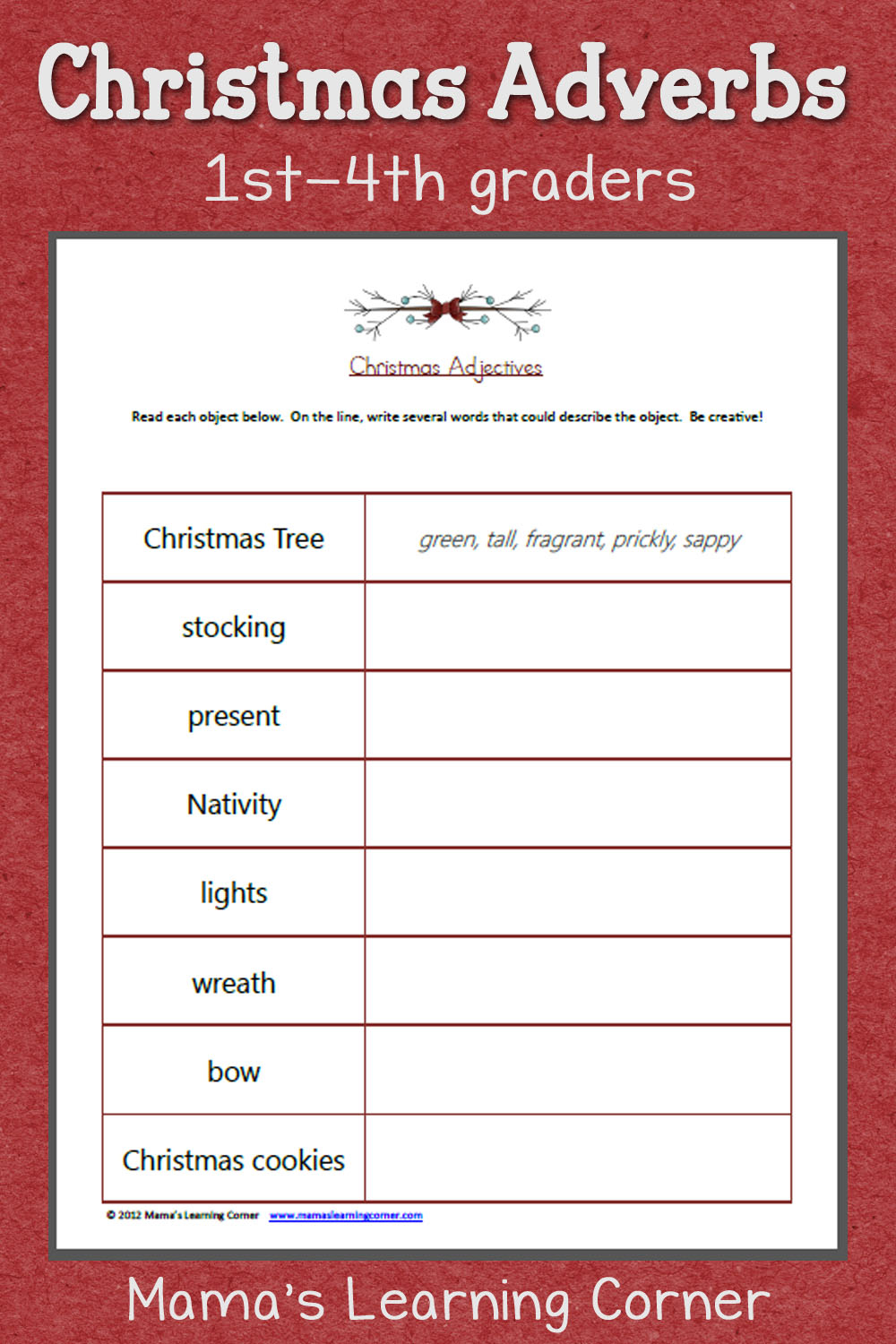 Christmas Adjectives Worksheet Mamas Learning Corner