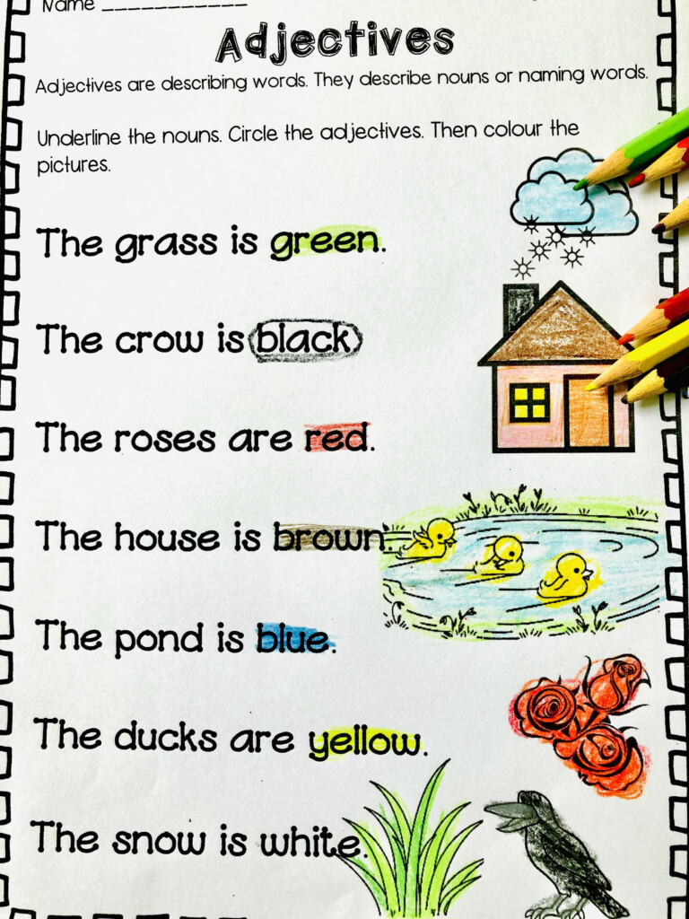 Circle The Adjectives In The Sentences And Colour The Pictures Based On 