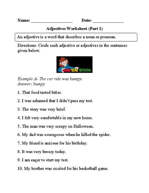 Circling Adjectives Worksheet Part 1 Adjective Worksheet Describing 