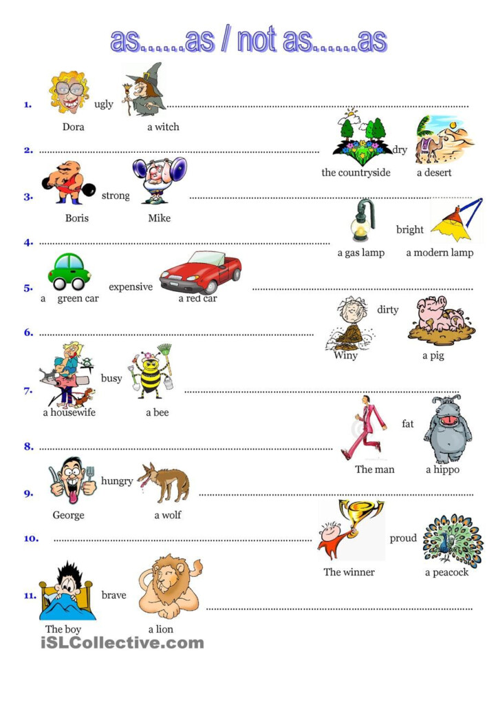 Comparative Ctructure As as English Activities For Kids 