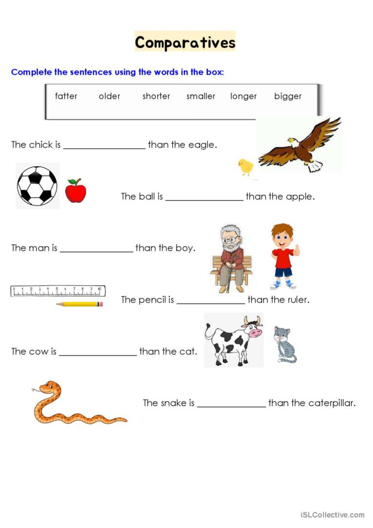 Comparatives One syllable Adjective English ESL Worksheets Pdf Doc