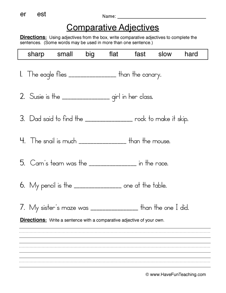 Comparing Adjectives Fill In Blank Worksheet Have Fun Teaching