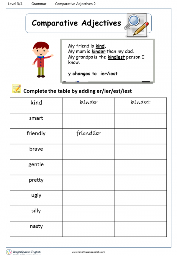 Comparison Of Adjectives Worksheet Grade 4