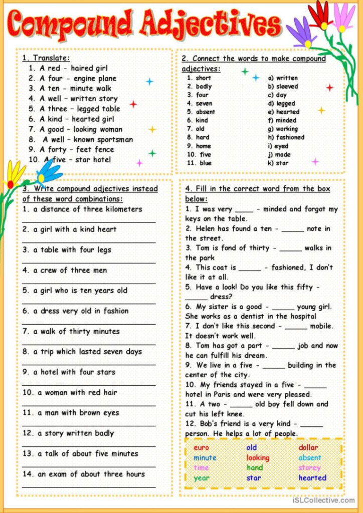 Compound Adjectives English ESL Worksheets Pdf Doc