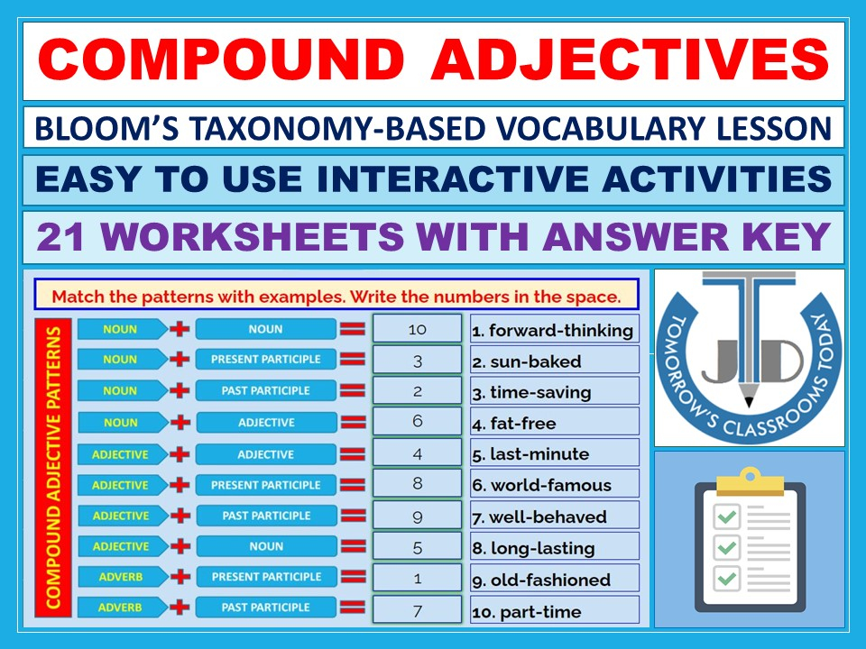 COMPOUND ADJECTIVES WORKSHEETS WITH ANSWER KEY Teaching Resources