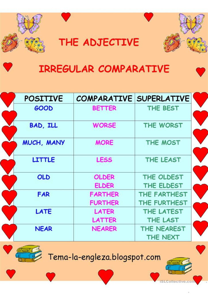 Degrees Of Irregular Adjectives Worksheets Free Printable Adjectives 