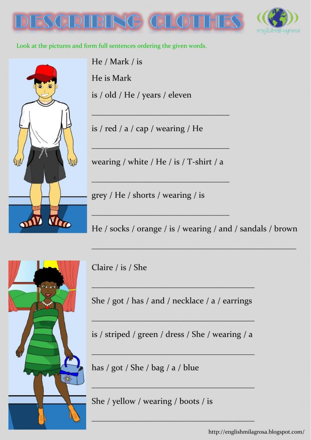 Describing Clothes Sentences Interactive Worksheet English
