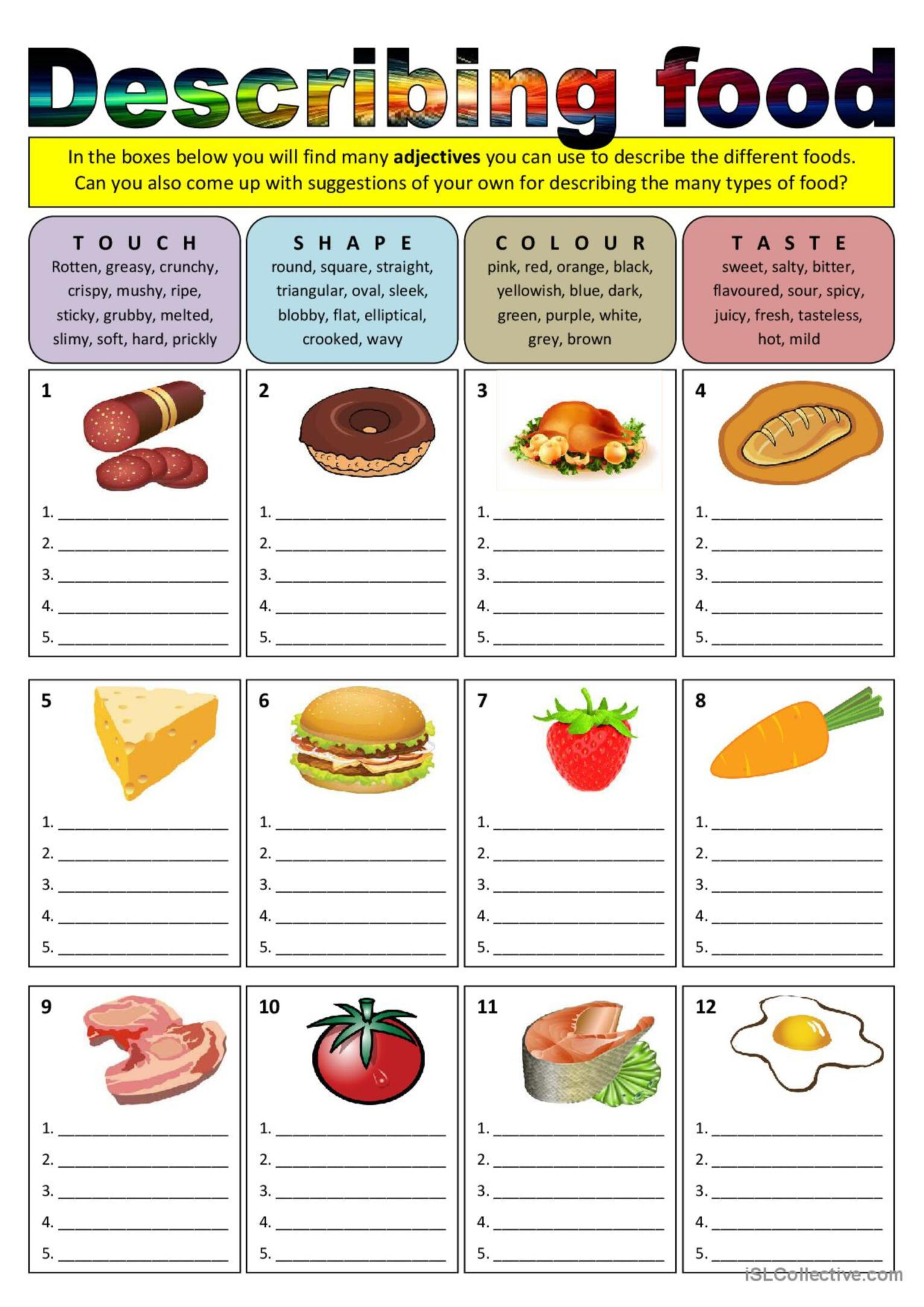 Describing Food adjectives General English ESL Worksheets Pdf Doc