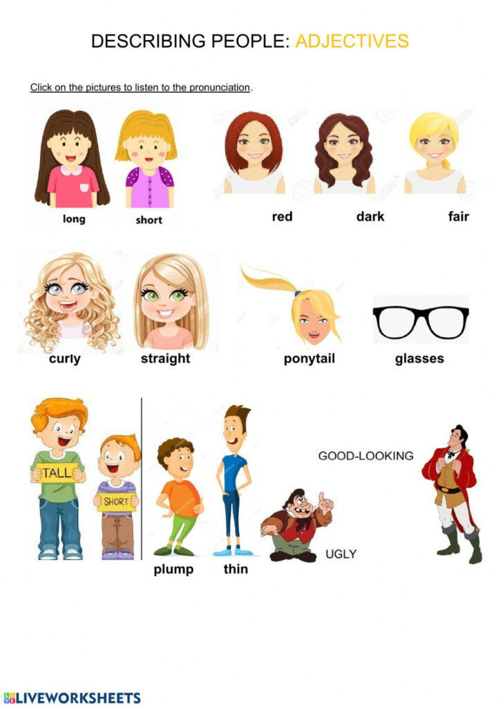 Describing People Vocabulary Interactive Worksheet Adjectives To 