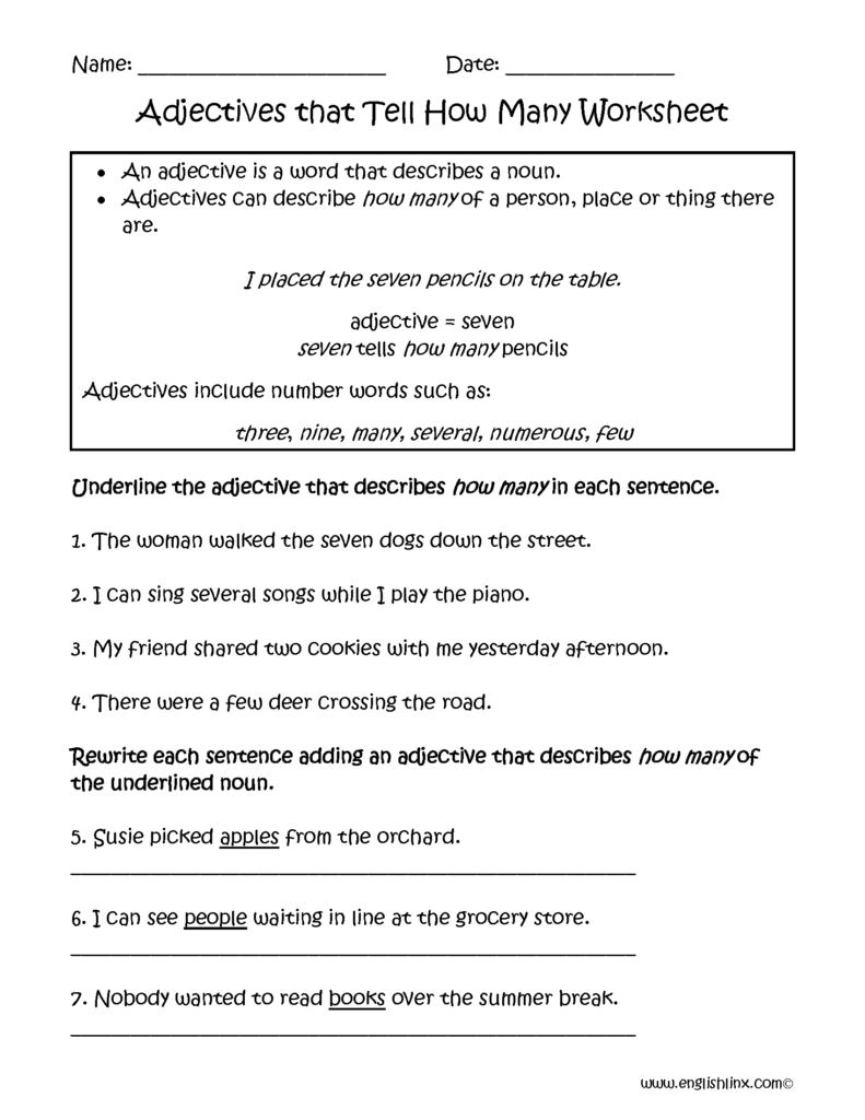 Descriptive And Limiting Adjectives Worksheet Grade 6 Pdf Sandra 