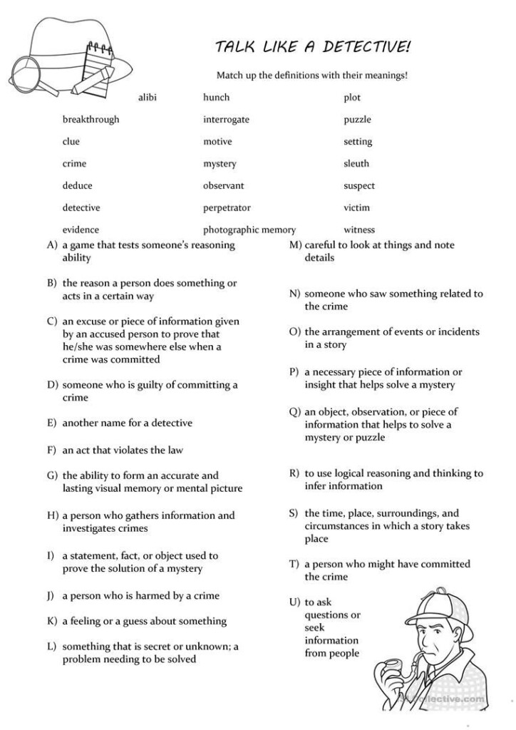 Detective Vocab Worksheet Free ESL Printable Worksheets Made By 