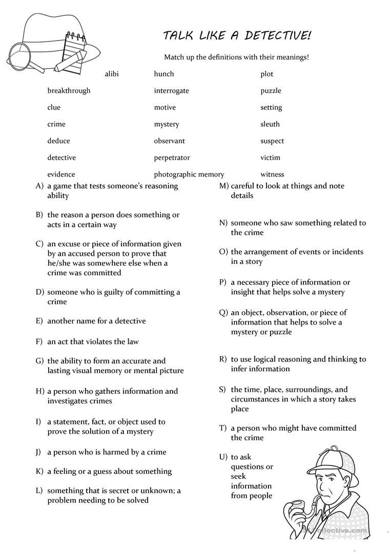 Detective Vocab Worksheet Free ESL Printable Worksheets Made By