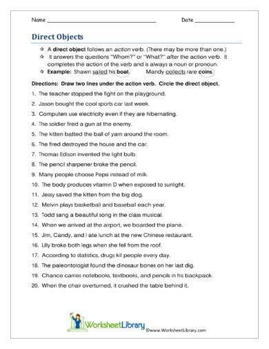 Direct Object Worksheet 9 Examples Format Pdf Examples